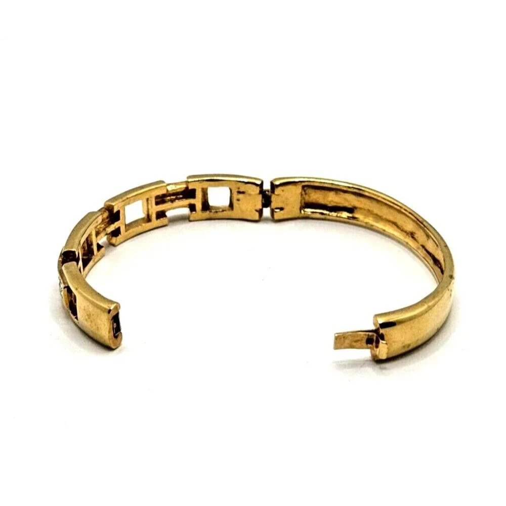 Rhinestone Link Bangle Bracelet Gold Tone Statement Hinged Runway Jewelry 7